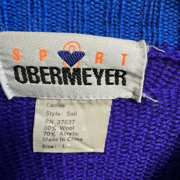 Obermeyer Vintage 80s Sail Sweater Wool Blend Retro Skiing Blue Neon Women's L - Picture 9 of 9